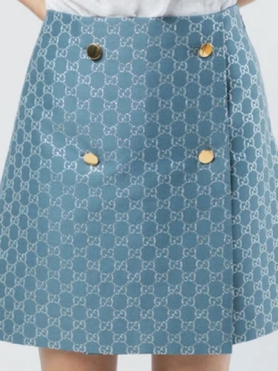 Gucci Dresses & Skirts - Gucci Blue GG Monogram Mini Skirt with Gold Buttons